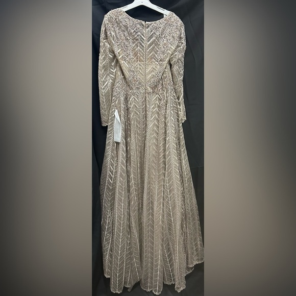 Mac Duggal 20189 NWT EMBELLISHED ILLUSION LONG SLEEVE WRAP OVER A LINE GOWN - Picture 6 of 8